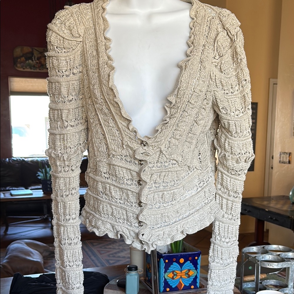 NWOT Free People Elegant Cream Lace Cardigan - Picture 3 of 6